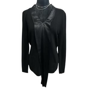 J. Peterman Black Long Sleeve Blouse – Wool Blend, XS, NWT, Feminine Ruffle